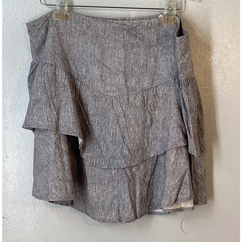 BCBGeneration Tiered Linen Blend Mini Skirt Black White XL NWT